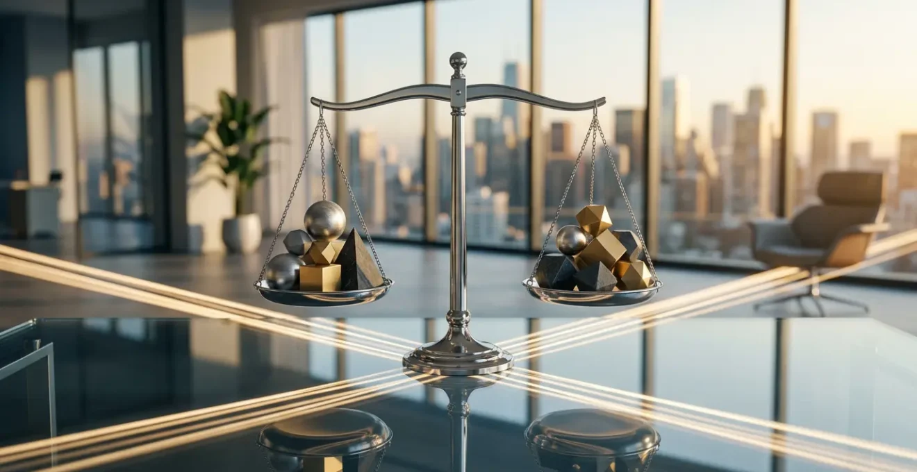 Equilibrio estratégico entre múltiples fuentes de ingresos digitales representado mediante elementos visuales simbólicos