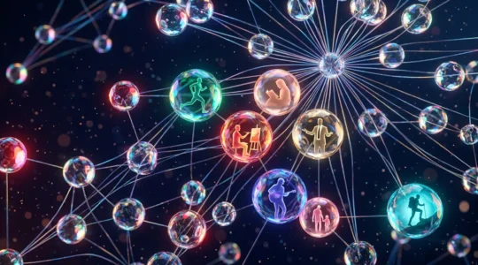 Red neuronal de conexiones visualizando diferentes perfiles psicográficos de audiencias segmentadas