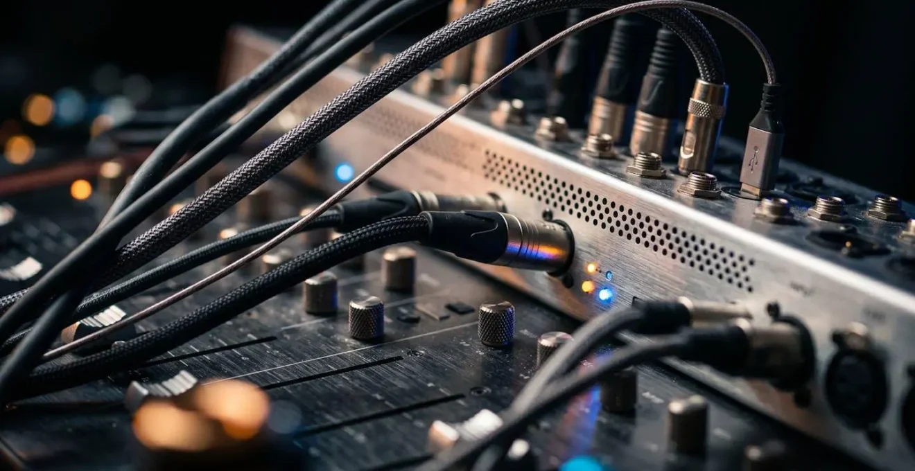 Setup técnico profesional de streaming con múltiples monitores y equipo de transmisión