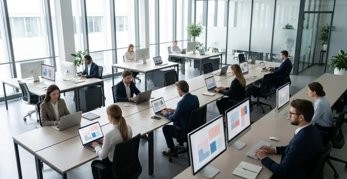 Red interconectada de profesionales B2B consumiendo contenido en diferentes dispositivos