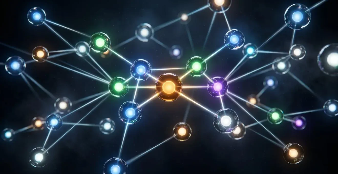 Visualización abstracta del recorrido del cliente con múltiples puntos de contacto interconectados